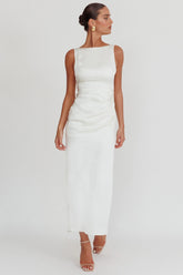 Leila Boat Neck Midi Dress Ivory